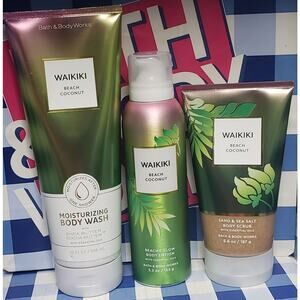 BBW Waikiki Beach Coconut • Body Wash Glow Lotion & Scrub Body Care Bundle